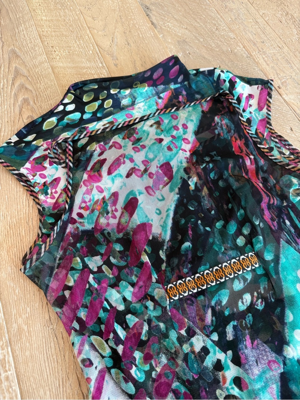 ANAC by Kimi Printed Cap Sleeve Dress in Teal and Pink M - Picture 3 of 8